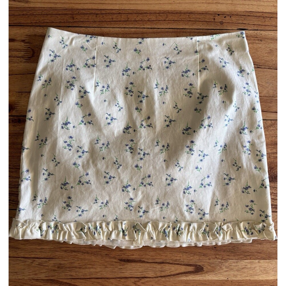 Urban Outfitters Ashton Womens Small Floral Ruffle Mini Skirt Off-White Purple